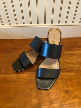Bernardo Black Double Strap, Square-Toe Slide Mules